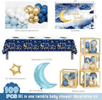 Twinkle Twinkle Little Star Baby Shower Decorations, Blue Stars and Moon Party Decoration with Balloons Garland Baby Boxes Backdrop Tablecloth - Image 2