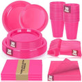 Hot Pink Plastic Party Plates Set 30 Guest Disposable Pink Party Supplies by UseOnceDoneRight