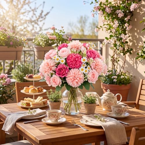 Tigeen 6 Bundles Artificial Flowers Bouquet for Wedding, Pink Magenta - Image 4