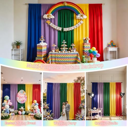 10x7FT Rainbow Backdrop Curtain - 5 Colors Colorful Curtains Backdrop - Wrinkle Free Reusable Rainbow Backdrop Draping Fabric for Baby Shower, Party, Classroom, Back-to-School & Kids Birthday - Image 4