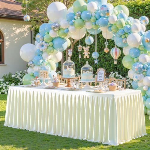 2 Packs Ivory Satin Tablecloths Rectangle 4FT,Glitter Spandex Fitted Stretch Table Covers Wrinkle-Resistant Floor Length Shimmer Pleated Table Skirt for Wedding Parties Baby Shower Banquets - Image 7
