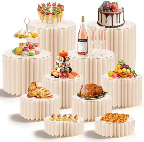 10 Pack Buffet Risers Foldable High Load-Bearing Food Display Risers for Buffet Table, Cylinder Cake & Dessert Stands for Weddings Party Catering Home Cupcake Stand Display with Clear Acrylic Tops by Budiwati