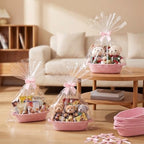 Pink 12 Set Small Woven Gift Basket with Gift Bags Ribbons Empty Gifts Baskets Woven Rope Storage Basket with Handles for Birthday Baby Shower Nursery Toy Organizer 9.1"x 5.1" x 2.8" - Image 3