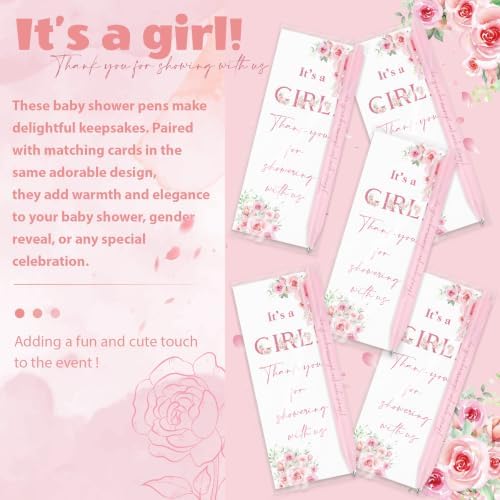 60 Sets It's a Girl Pens for Guests Girl Party Favors Retractable Ballpoint Pen with Bookmarks Black Ink Gender Reveal Souvenirs Prizes Supplies - Image 3