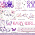 Party Inspo Butterfly Baby Shower Decorations for Girl – 146 PCs A Little Butterfly Is on Her Way Baby Shower Party Supplies Includes Purple & Pink Balloons, Backdrop, Cake Topper, Sash, Badges - Image 2