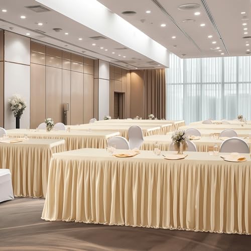 Champagne Polyester Tablecloth for Rectangle Tables 6ft, Wrinkle Free Pleated Ruffle Fitted Table Cover 6ft Stretch Tablecloths with Skirt for Parties Weddings Birthday Banquet Baby Shower - Image 6