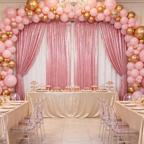 ShinyBeauty Sequin Backdrop Curtains 4 Panels Fuchsia Pink Party Birthday - Image 2