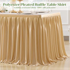 PARTISKY Champagne Polyester Table Skirt for Rectangle Tables 17ft, Wrinkle Resistant Pleated Ruffle Table Cloth for Banquet Wedding Display Dining Table - Image 5