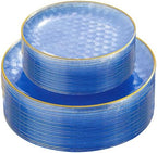 Festiva 60PCS Clear Blue Gold Plastic Plates - Heavy Duty Fancy Disposable Plates With Gold Rim -serve for 30 guests Include Each 30PCS 10.25" & 7.5" Honeycomb Design Plates for Party(Blue) by Festiva