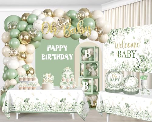 Sage Green Baby Shower Decorations Set,Serves 25 Guests - Image 3
