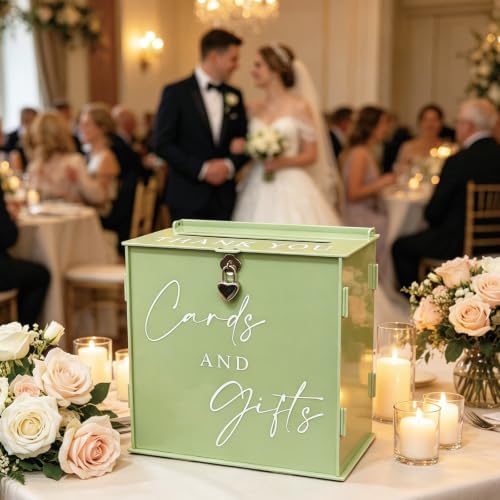 Acrylic Card Box with Lock & Slot, Sage Green Money Gift Card Box for Wedding Reception, Cash Envelope Box Ideal for Graduation Bridal Baby Shower Engagement & Anniversary Party Supplies - Image 7