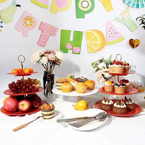 TP 3-Tier Cupcake Stands Melamine Dessert Stands Fruit Candy Display Tower for Wedding Birthday Tea Party and Baby Shower (2Pcs-Red) - Image 5