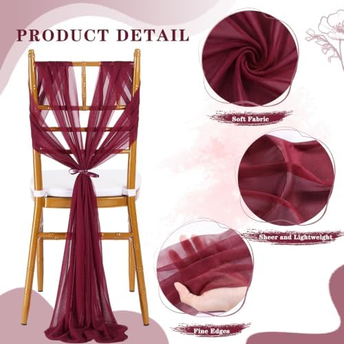 Burgundy Chair Sashes for Wedding: 16 Pieces 8ft Long Sheer Draping Fabric – Christmas Reception Party Hotel Event Chair Decorations - Image 5