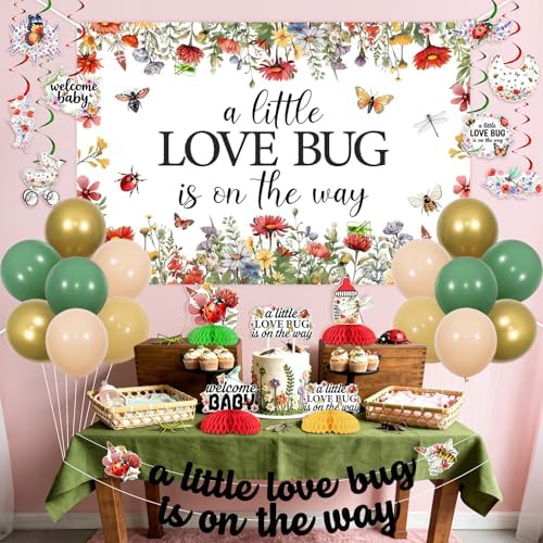 Love Bug Baby Shower Party Decorations - A Little Love Bug is On The Way Banner Backdrop Wildflower Insect Themed Honeycomb Centerpieces Hanging Swirls, for Ladybug Butterfly Gender Reveal Supplies - Image 2