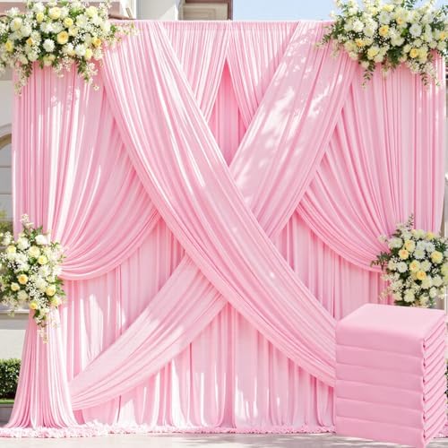 30ft x 8ft Wrinkle Free Pink Backdrop Curtain for Parties, 6 Panels 5×8ft Silky Polyester Light Pink Photo Backdrop Drapes Back Drop Cloth for Girl Party Birthday Wedding Gender Reveal Photography by ENJOYYOURPARTY