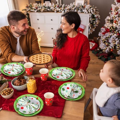 Hsei 250 Pcs Christmas Green Disposable Plate Napkin Tableware Set - Image 6