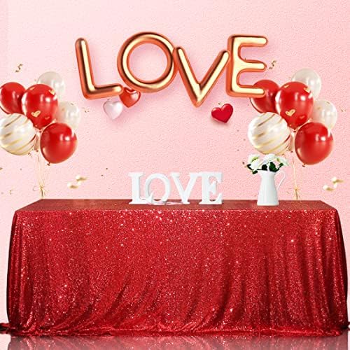 SquarePie Sequin Tablecloth 90x132 Inch Red for Christmas Wedding Party by SquarePie