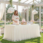 Ivory Table Cloths 6 Foot Rectangle Tulle Table Skirt Rectangle Tables 6ft Fitted Spandex Table Covers Stretch Elastic Banquet Birthday Party Baby Shower Cream Ivory Tablecloth Wedding Table Cloths - Image 2