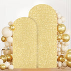 MODFUNS Gold Sequin Arch Cover Set of 2 Spandex Arch Cover 7.2&6ft Sparkly Wedding Arch Cover Fitted Wedding Arch Stand Covers Round Top Arch Covers Stretchy Backdrop for Birthday Party Reception - Image 2