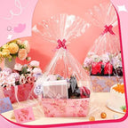 Kolldenn 24 Set Floral Empty Gift Basket to Fill 9.8 x 6.5'' Spring Flower Bouquet Box with Handles Bows Plastic Bags and Card for Tea Party Wedding Arrangement Wrapping - Image 5