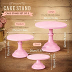 3 PCS Pink Round Cake Stand Set, Multi Size Metal Cupcake Holders Stand for Birthday Wedding Banquets, Pastry Display Holders for Holiday Party Dessert Display Table Decor (8"/10"/12" Plate) - Image 2