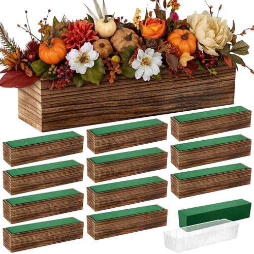 Dandat 12 Set Wood Rectangle Boxes 16x4 Inch Rustic Planter with Liner by Dandat