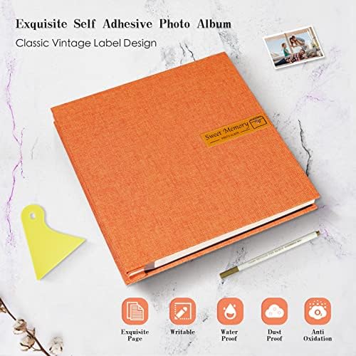 Large Photo Album Self Adhesive Magnetic Scrapbook,Scrapbook Album for 4x6 5x7 8x10 Picture,60 Pages Linen Cover Memory Book for Wedding Family Baby, with Metallic Pen and Scraping Plate(Grey) - Image 4