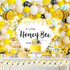 Party Inspo Bee Baby Shower Decorations, Bumble Bee Baby Shower Decor, A Little Honey is On The Way Backdrop Balloon Banner Tablecloth Cake Cupcake Topper Box Sash Cutouts - Image 5