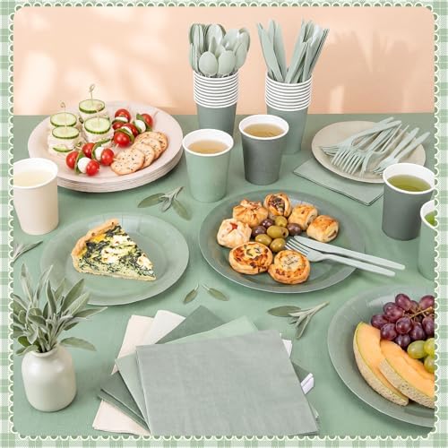 Mimorou 354 Pcs Sage Green Paper Plates and Napkins, Serves 50 Tableware - Image 2