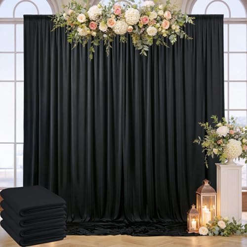 20ft x 10ft Wrinkle Free Black Backdrop Curtain for Parties Weddings, 4 Panels Silk Polyester Black Drapes for Backdrop 10 ft Photo Back Drop Cloth for Birthday Graduation Photography Background by ENJOYYOURPARTY