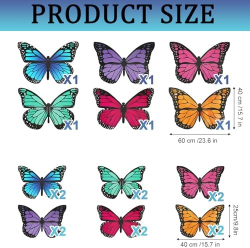 18Pcs Large Butterfly Party Decoration 3D Bright Color Hanging - Image 2