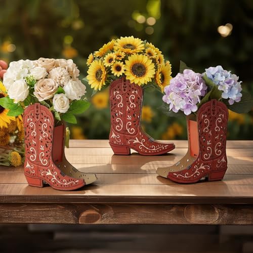Novabright 6 Pcs Wooden Centerpiece for Tables Western Cowboy Theme Baby Shower Decorations Tabletop Flower Boxes Party Favor for Birthday Gathering Family Celebration(Boots) - Image 5