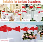 Red Chair Sashes for Wedding 50 Pack Spandex Red Sashes for Chairs Covers Stretch Chair Sahes Band with Heart Buckle Slider Universal Wedding Sashes Bows for Banquet Party Decorations - Image 7