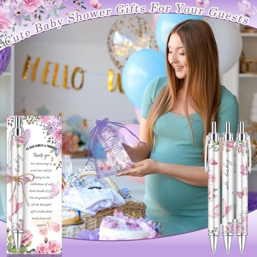 289 Pieces Butterfly Baby Shower Gifts for Guest Ballpoint Pens and Keychains Favors for Girls Bulk Retractable Baby Shower Pens Gender Reveal Thank You Cards Souvenirs Prizes - Image 4
