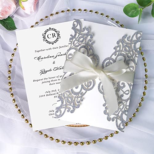 ponatia 25 Pack Laser Cut Wedding Invitations Cards with Envelopes - Image 3