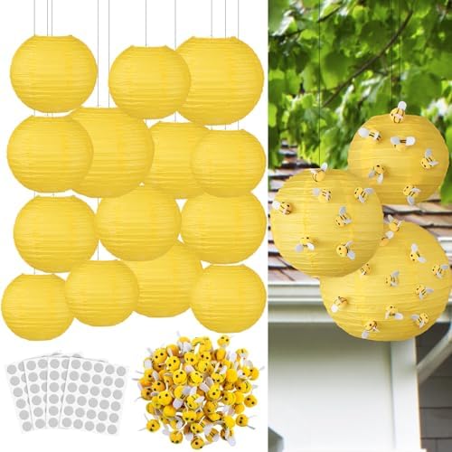 Mindsoft 140 Pcs Yellow Paper Lanterns Bee Party Decoration Plush 3D Bees by Mindsoft