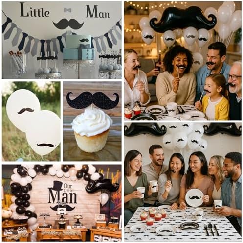 174PCS Mustache Party Decorations, 20 Guests -Large Mustache Decoration for Father's Day, Baby Shower, Men's Birthday, Little Man Theme Party, Graduation Decorations, Barber's Party, Bachelor Party - Image 6