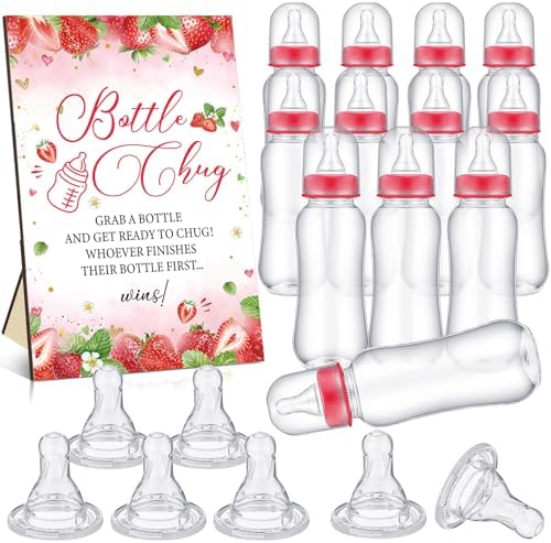 Trelaco 12 Pcs Strawberry Themed Baby Shower Games Bottle Chug Wooden Sign by TrelaCo
