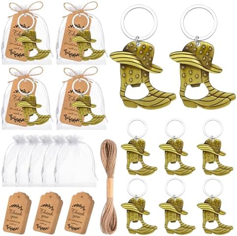 30Set Cowboy Boot Bottle Opener Keychains Baby Shower Return Favors for Guests, Western Bottle Opener Souvenirs for Wedding Birthday Quinceanera Party Favors (Bronze) by VZCBZC
