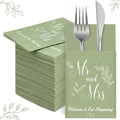 Potchen 100 Pcs Linen Feel Napkins Disposable, Green Mr and Mrs by Potchen