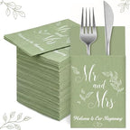Potchen 100 Pcs Linen Feel Napkins Disposable, Green Mr and Mrs by Potchen