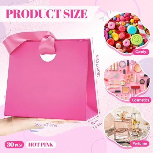 Feifeiya 30 Pcs Small Hot Pink Gift Bags with Ribbon Handle - Image 2