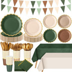 Mimorou 342 Pcs Sage Green and Brown Party Supplies Plates Napkins Cups by Mimorou