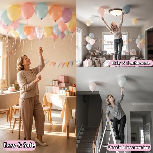 Balloon Ceiling Tool Set, All-in-One Party Decor Supplies with 100 Macaron Balloons, Glue Dots, Pump and Ribbon, No Ladder 5-Section 1.7M Spliced Pole for Home Event Decor - Image 2