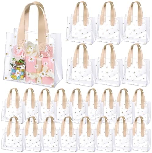 Clysee 24 Pcs Clear Gift Bags Daisy Pattern Transparent PVC Tote,Beige by Clysee