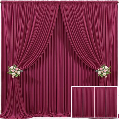 4 Panels Burgundy Backdrop Curtain for Parties Wedding Wrinkle Free Maroon Photo Curtains Backdrop Drapes Fabric Decoration for Birthday Engagement Ceremony 20ft(W) x 10ft(H) by Tao-GePartyDecorations