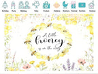 17x10ft Fabric Sweet Honey Bee Baby Shower Backdrop Banner, A Little Honey is on The Way Theme, Floral Honeycomb Design with Yellow and Pink Flowers Gender Reveal Party Decoration - Image 3