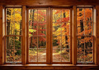 Fall Wooden Window Backdrop, Autumn Forest Scenery Background, 10x6.5FT - Image 2
