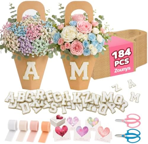 Zounys 184Pcs Custom Baby Shower Flower Bag Kit with DIY Personalized Guest Name Chenille Letter Stickers Flower Bar Kit for Fresh Off the Market Bridal Shower, Gender Reveal, Wedding & Birthday by Unknown