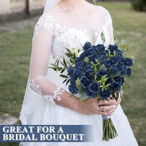 Zeyune 8 Pack 12 Inch Artificial Rose Bouquet, Navy Blue - Image 3